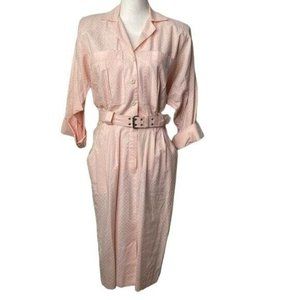 Vintage 70s 80s Virgo ll Ladies light link polka dot dress belted size Small S